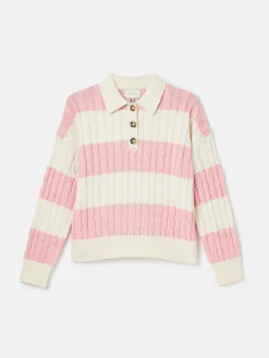 Love All Cable Knit Jumper with Button Collar<Joules Discount