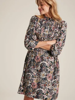 Lucia Brown Floral Frilled Midi Dress<Joules Online