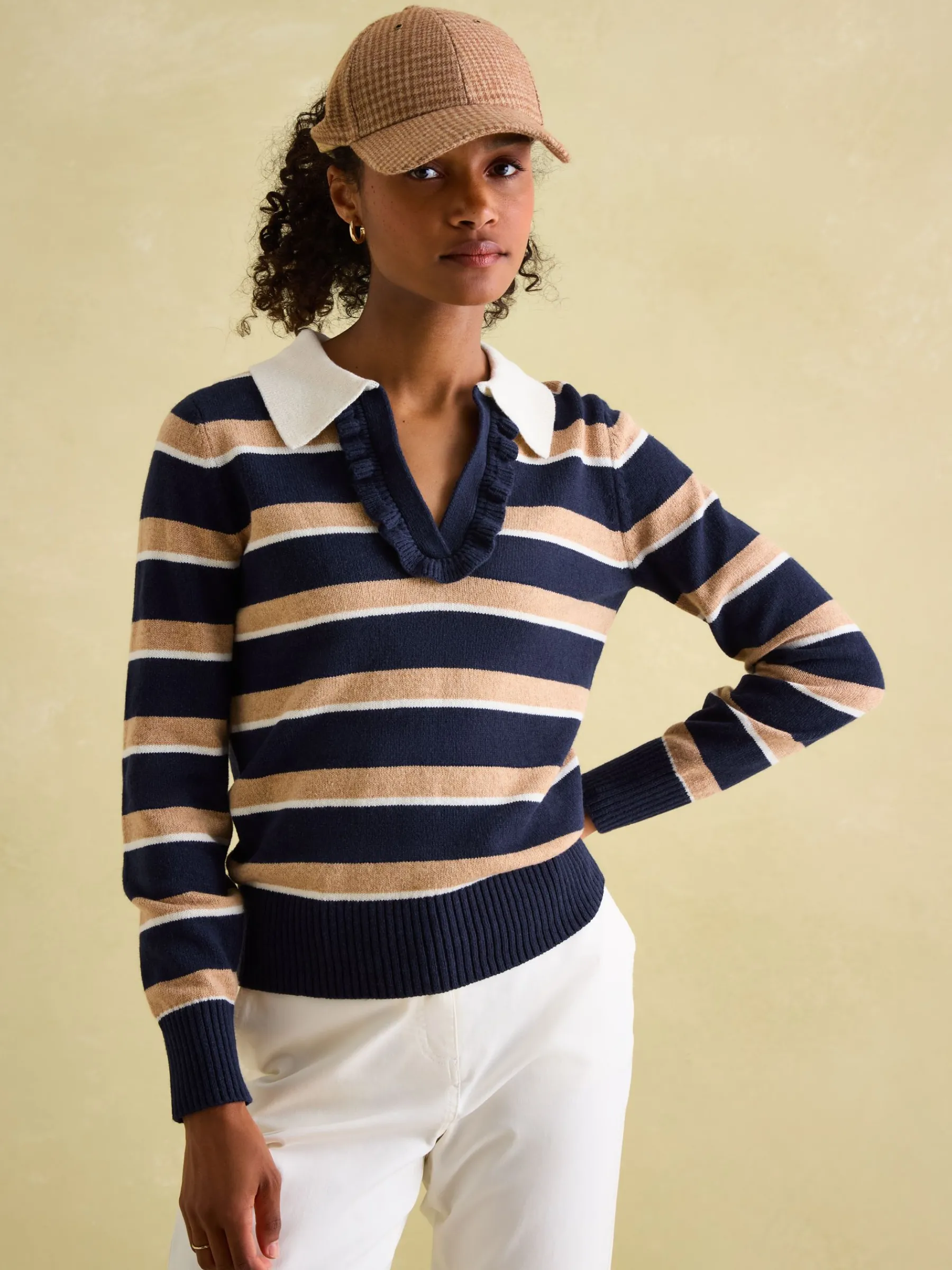 Maddie V Neck Stripe Jumper with Collar<Joules