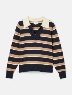 Maddie V Neck Stripe Jumper with Collar<Joules