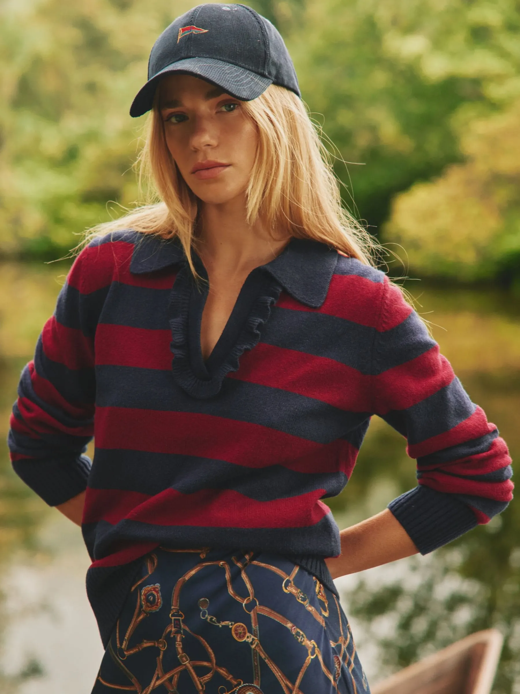 Maddie V Neck Stripe Jumper with Collar<Joules New