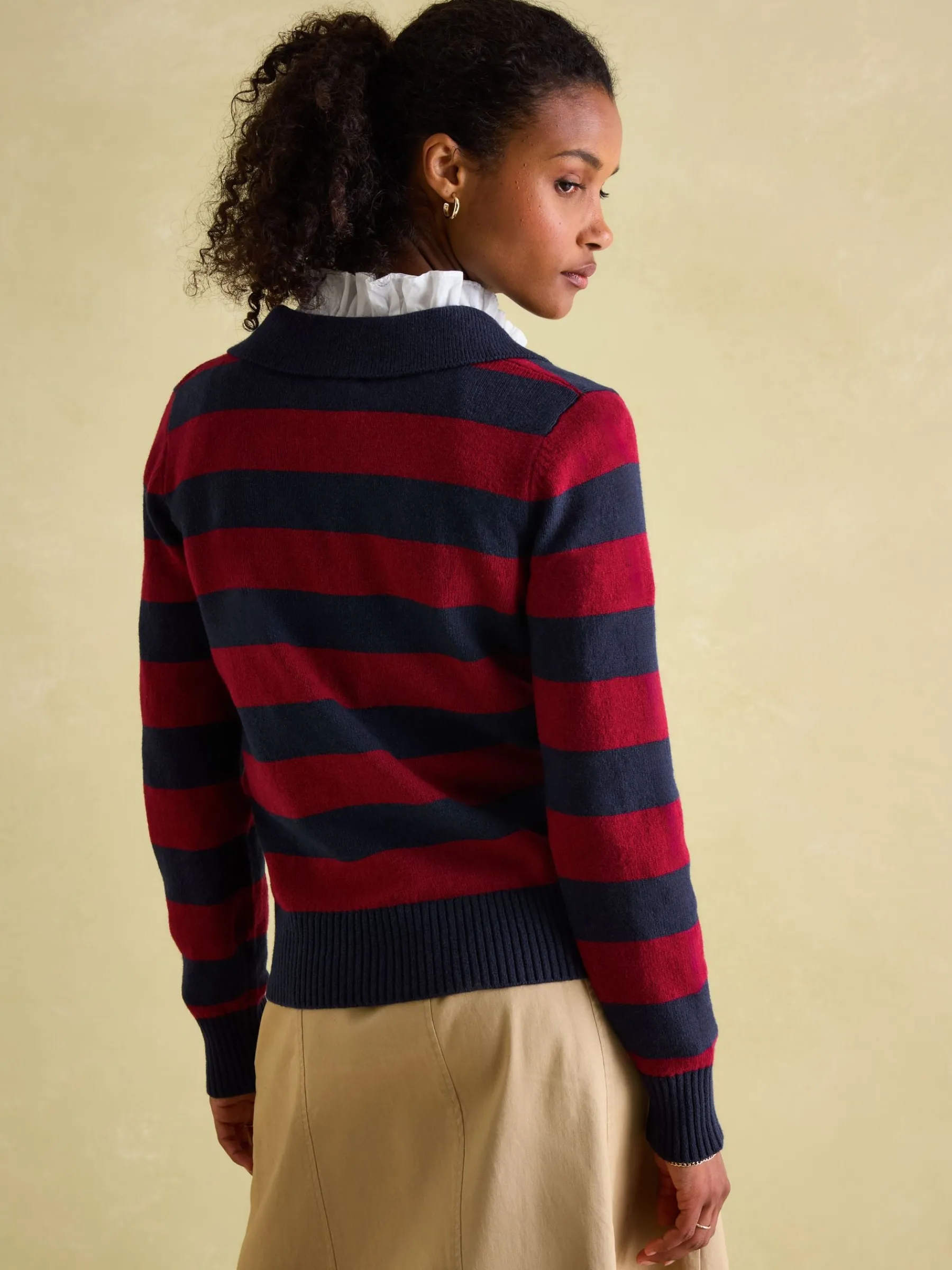 Maddie V Neck Stripe Jumper with Collar<Joules New