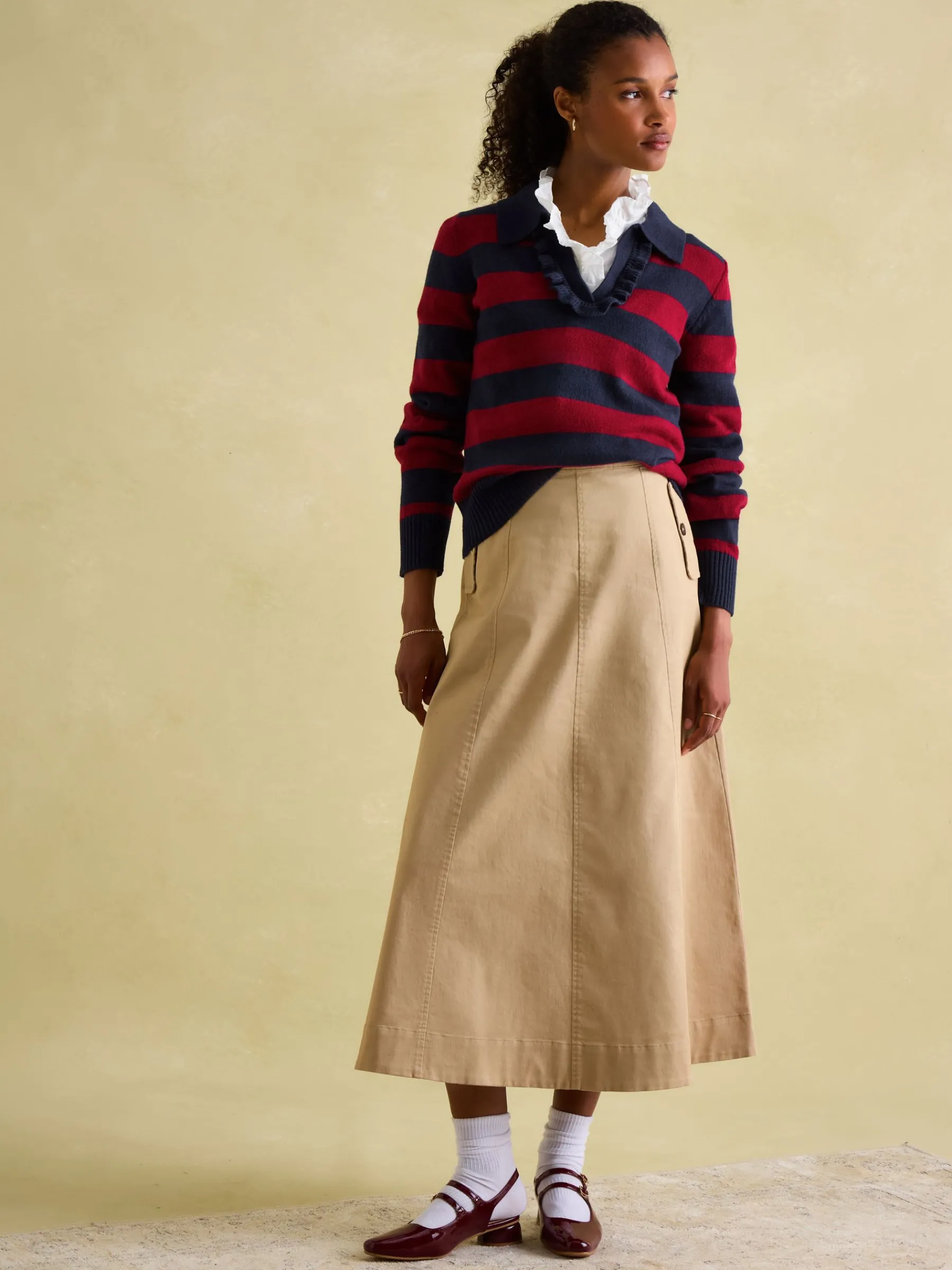 Maddie V Neck Stripe Jumper with Collar<Joules New