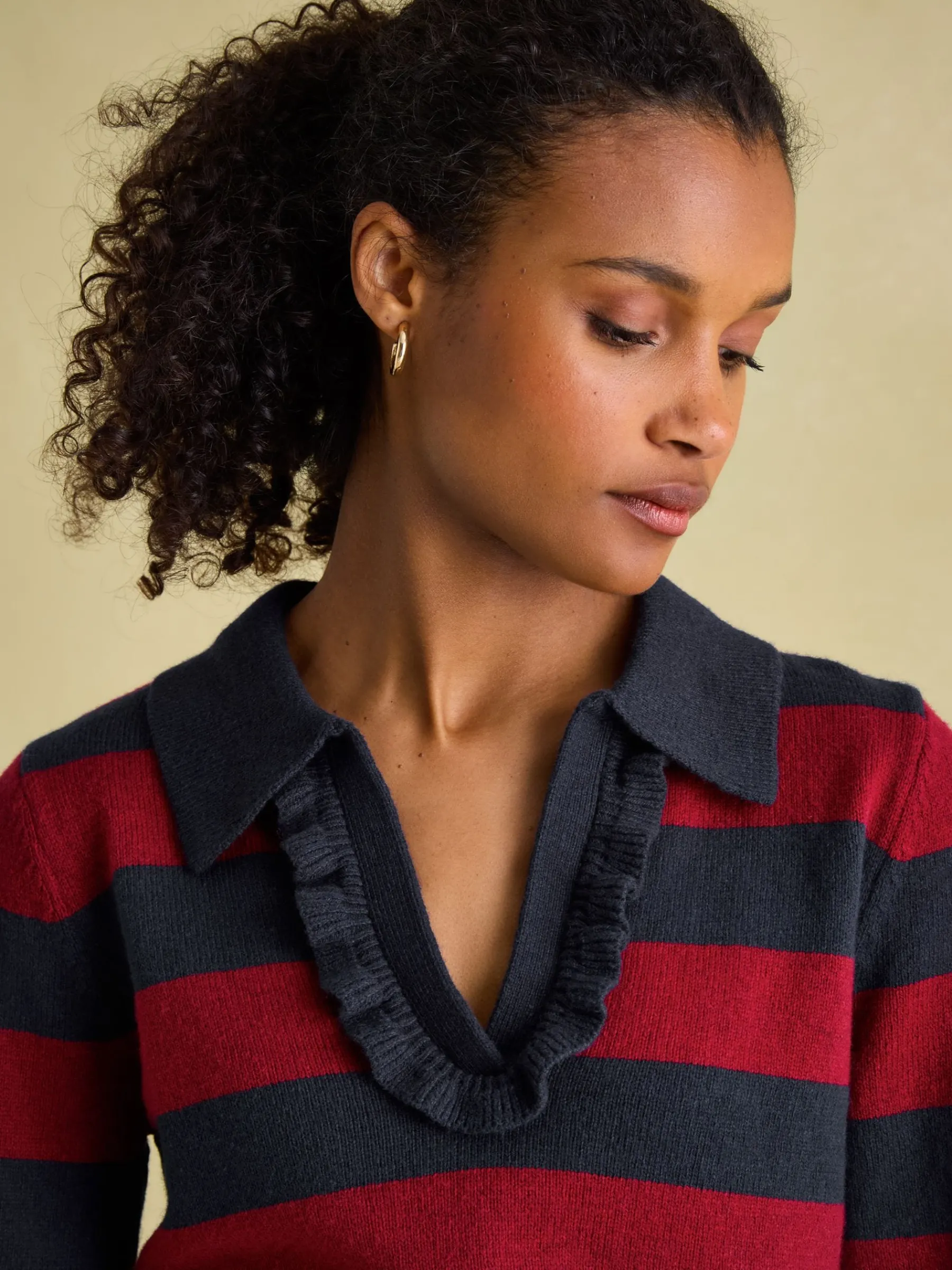 Maddie V Neck Stripe Jumper with Collar<Joules New