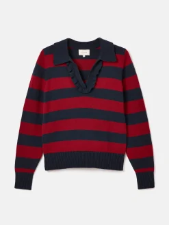Maddie V Neck Stripe Jumper with Collar<Joules New