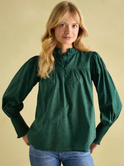 Mariella Green Paisley Cotton Frill Neck Blouse<Joules Online