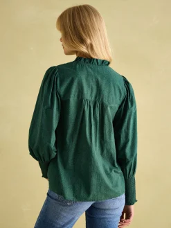 Mariella Green Paisley Cotton Frill Neck Blouse<Joules Online