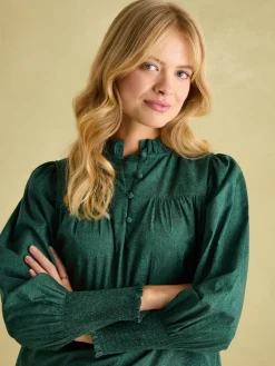 Mariella Green Paisley Cotton Frill Neck Blouse<Joules Online