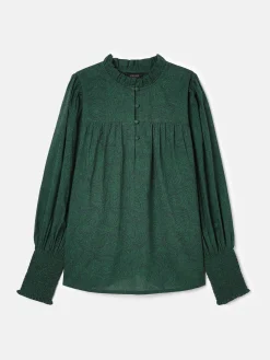 Mariella Green Paisley Cotton Frill Neck Blouse<Joules Online