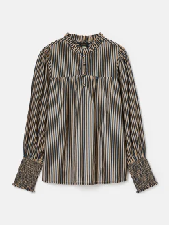 Mariella Navy Stripe Cotton Frill Neck Blouse<Joules Outlet