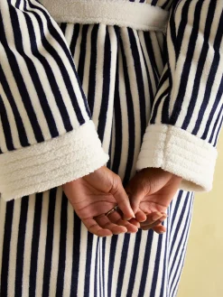 Matilda Navy & White Fleece Lined Striped Dressing Gown<Joules New