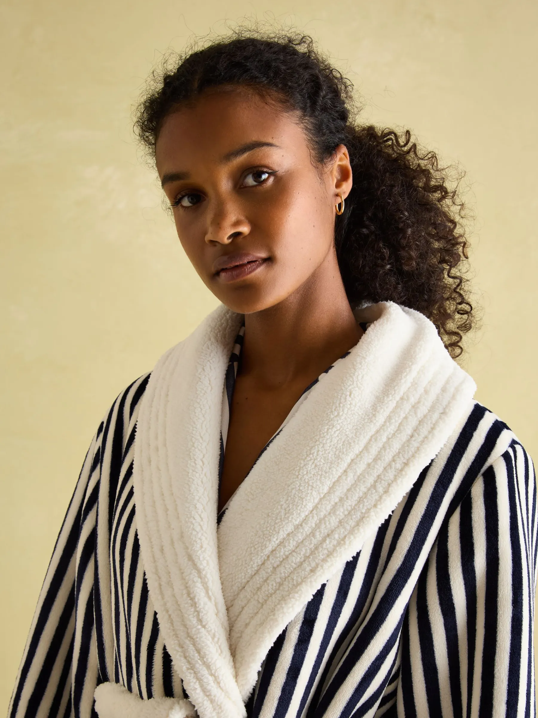 Matilda Navy & White Fleece Lined Striped Dressing Gown<Joules New