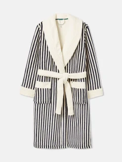 Matilda Navy & White Fleece Lined Striped Dressing Gown<Joules New
