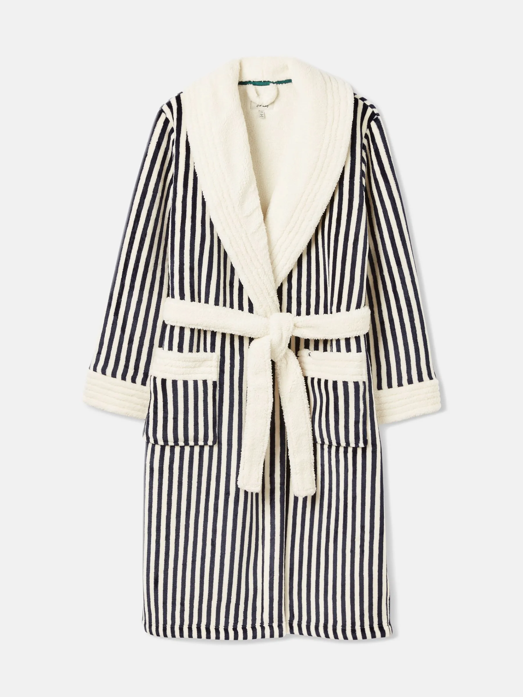Matilda Navy & White Fleece Lined Striped Dressing Gown<Joules New