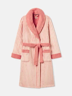 Matilda Pink & White Fleece Lined Striped Dressing Gown<Joules New