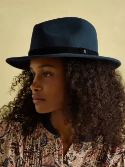 Maude Navy Blue Wool Fedora Hat<Joules Best