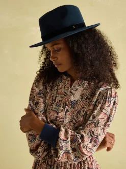 Maude Navy Blue Wool Fedora Hat<Joules Best