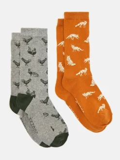 Men's Kingsbury Grey Hen 2 Pack Socks (size 7-12)<Joules Best