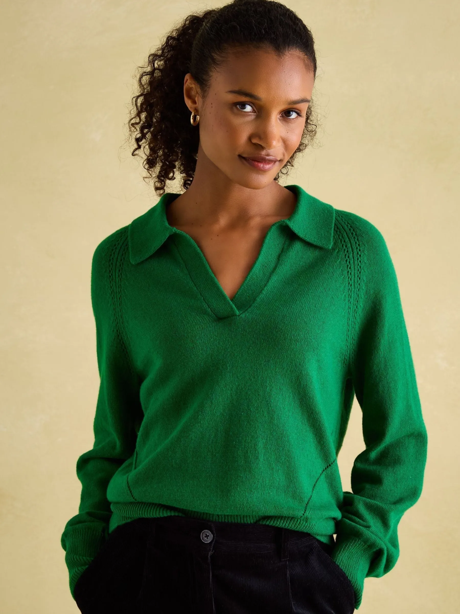 Mia Pointelle Jumper with Open Collar<Joules New