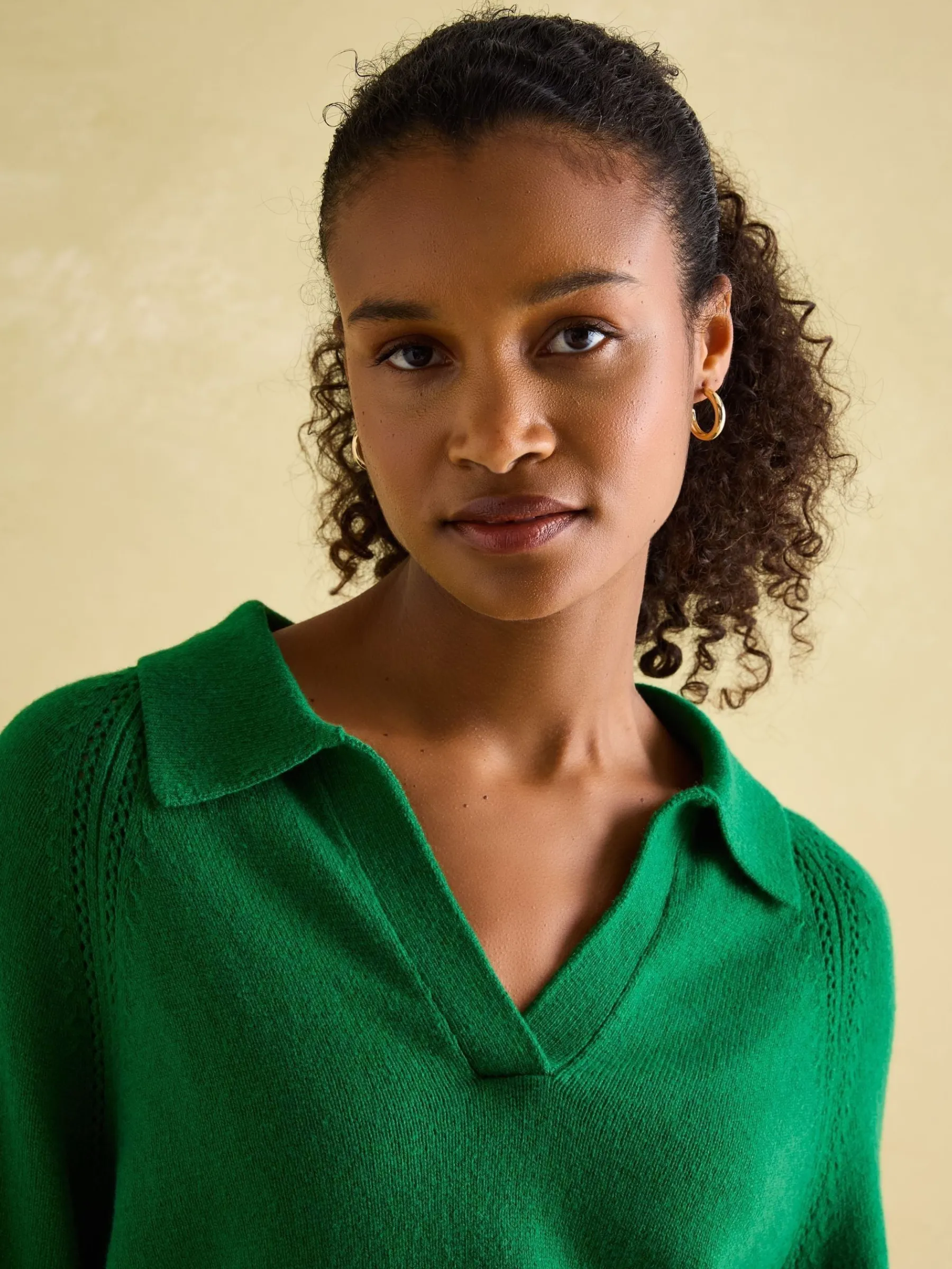 Mia Pointelle Jumper with Open Collar<Joules New
