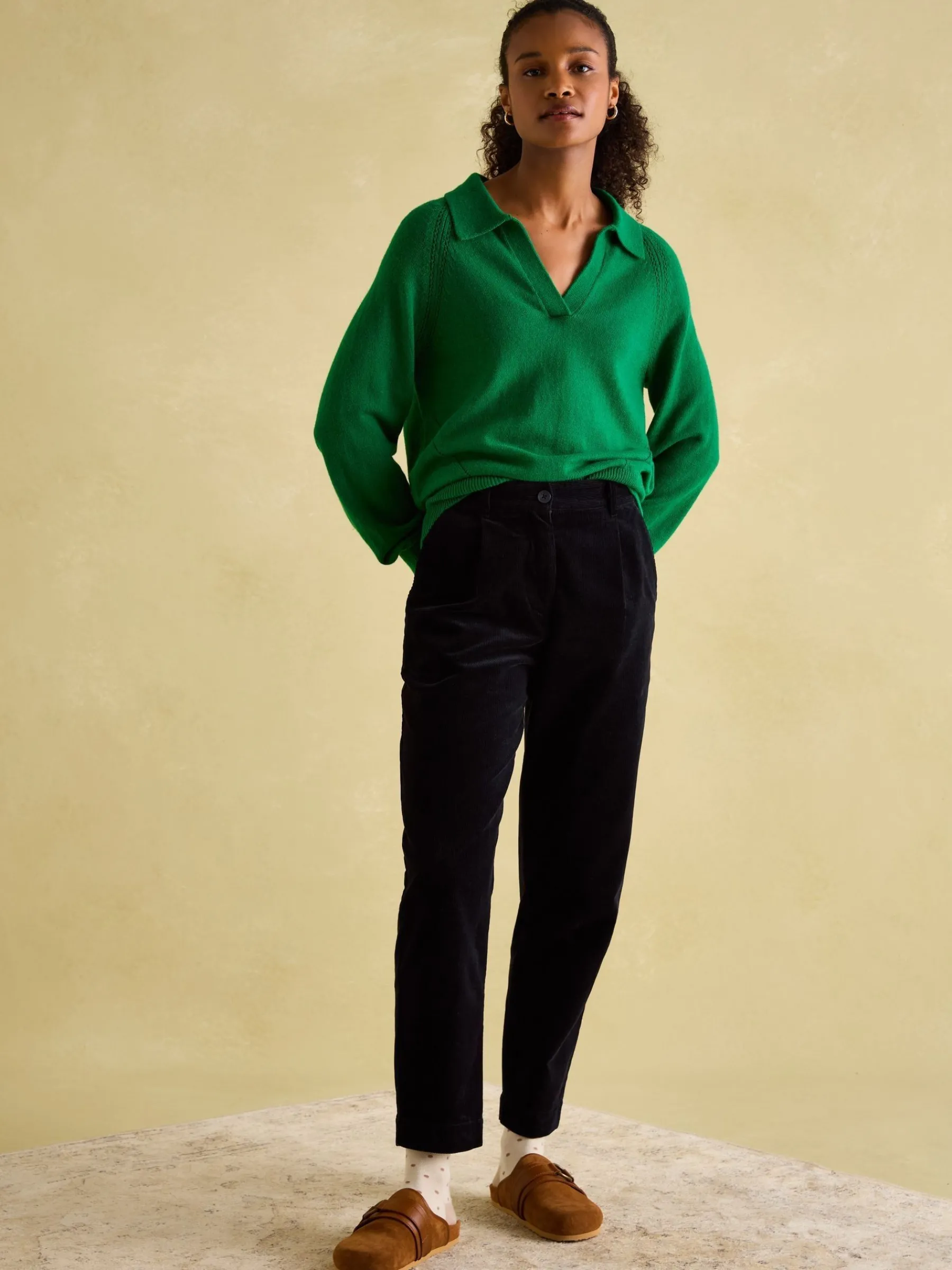 Mia Pointelle Jumper with Open Collar<Joules New