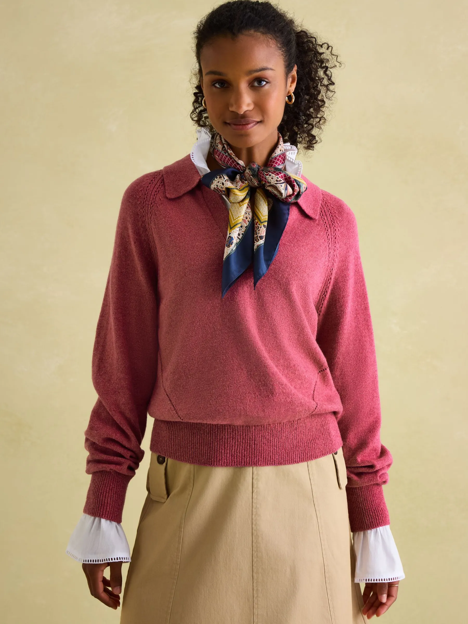 Mia Raspberry Pink Pointelle Jumper with Open Collar<Joules Clearance