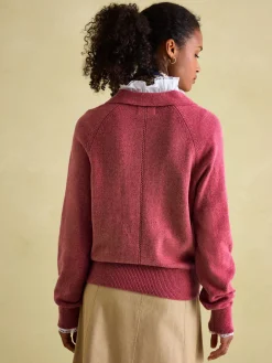 Mia Raspberry Pink Pointelle Jumper with Open Collar<Joules Clearance