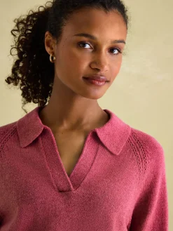 Mia Raspberry Pink Pointelle Jumper with Open Collar<Joules Clearance