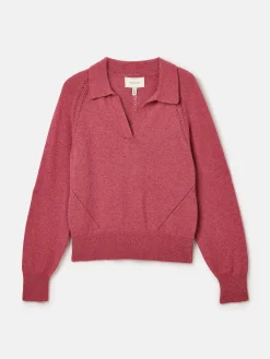 Mia Raspberry Pink Pointelle Jumper with Open Collar<Joules Clearance