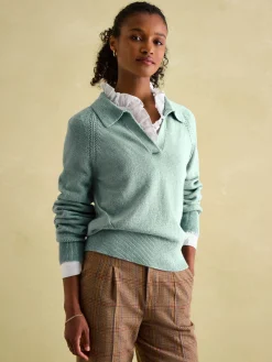 Mia Teal Blue Pointelle Jumper with Open Collar<Joules Discount