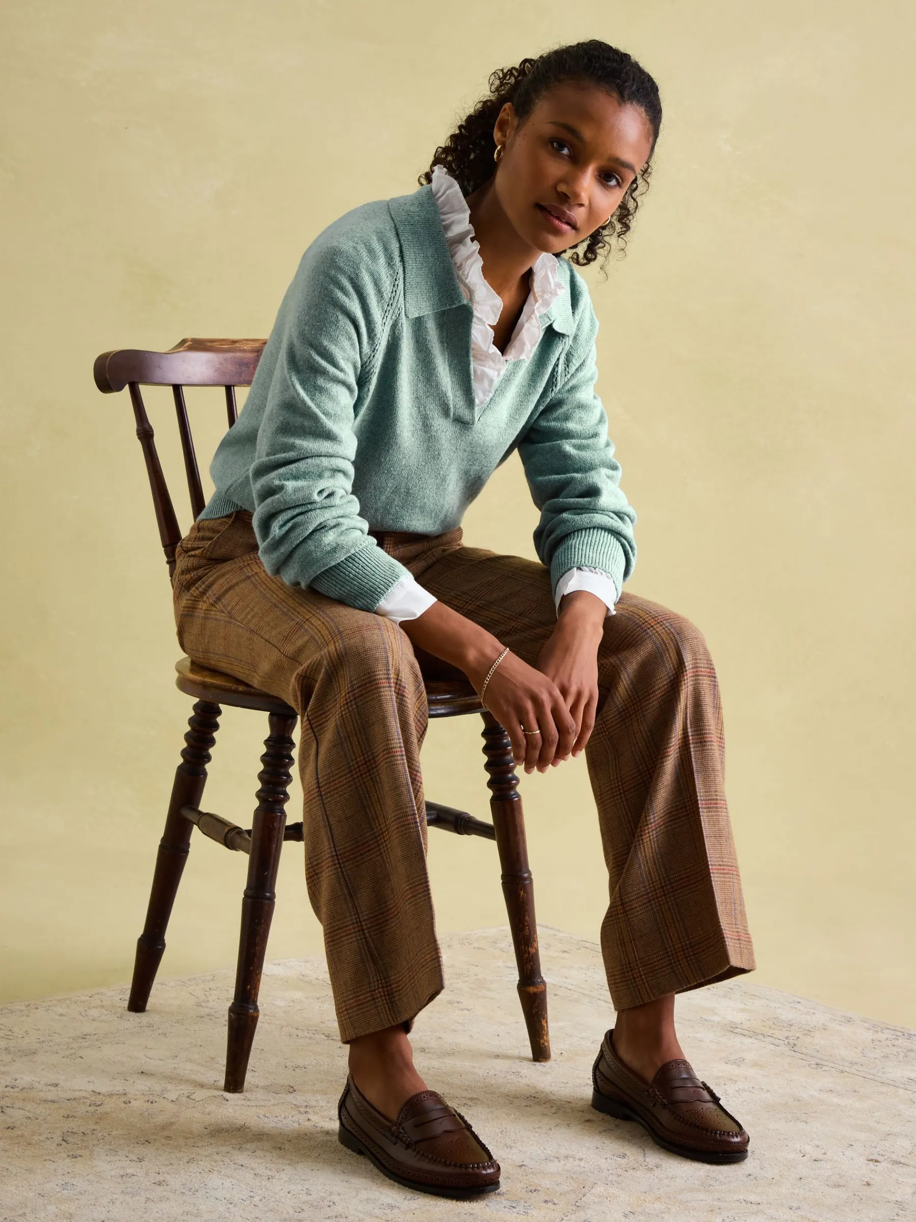 Mia Teal Blue Pointelle Jumper with Open Collar<Joules Discount