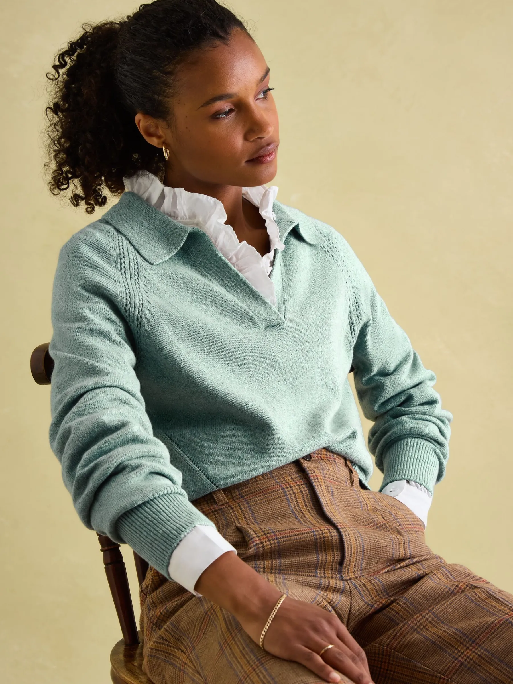 Mia Teal Blue Pointelle Jumper with Open Collar<Joules Discount