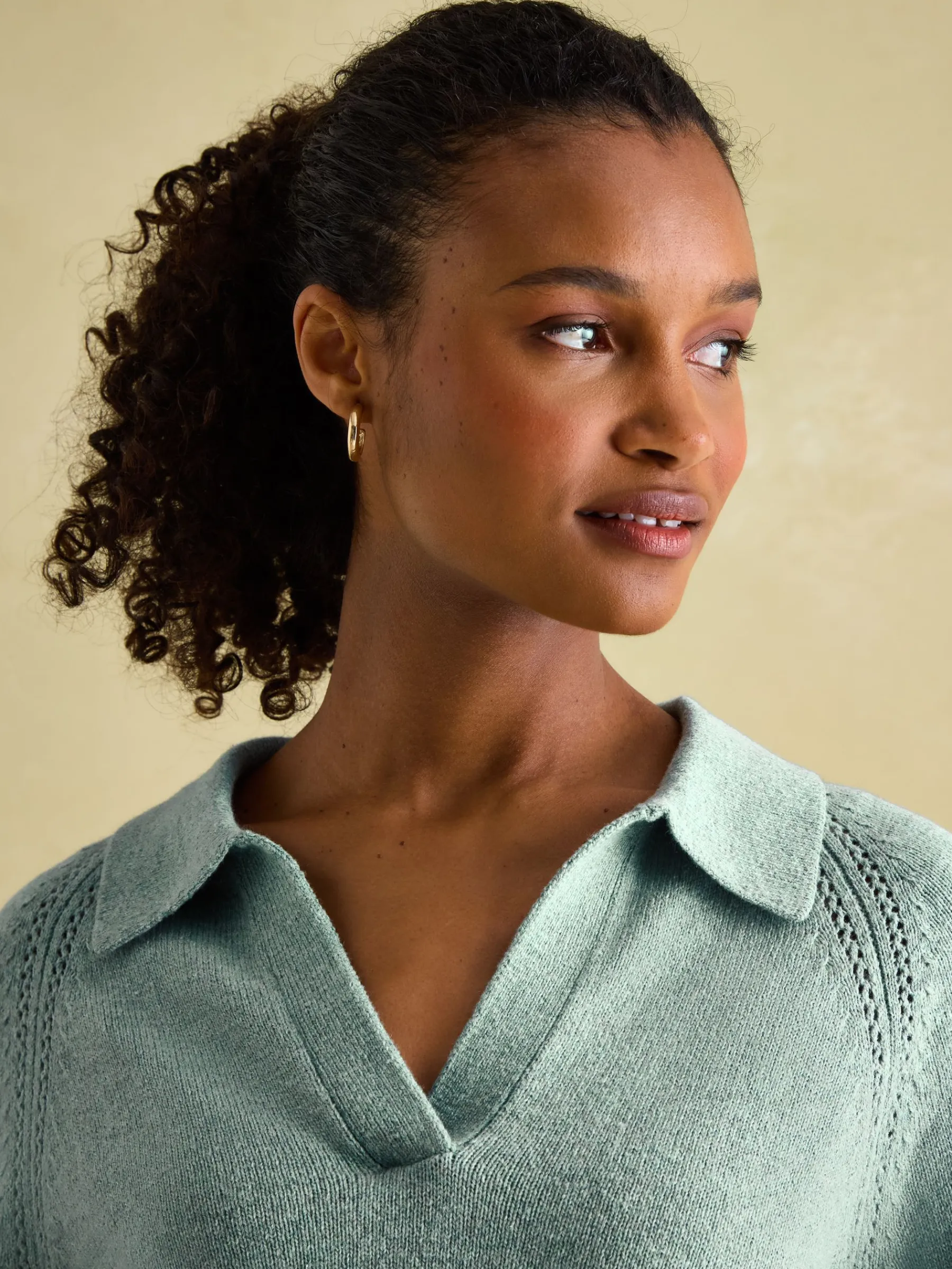 Mia Teal Blue Pointelle Jumper with Open Collar<Joules Discount