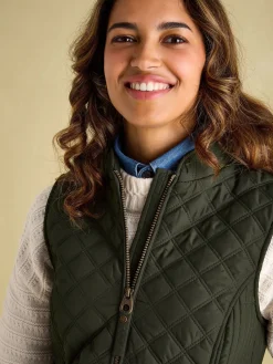 Minx Khaki Green Showerproof Diamond Quilted Gilet<Joules Outlet