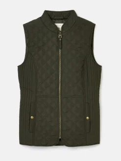 Minx Khaki Green Showerproof Diamond Quilted Gilet<Joules Outlet