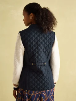 Minx Navy Blue Showerproof Diamond Quilted Gilet<Joules