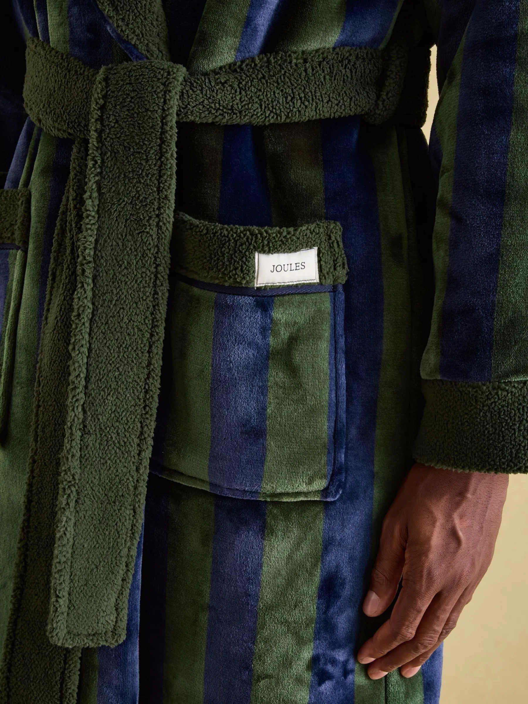 Montague Green & Navy Stripe Fleece Lined Dressing Gown<Joules