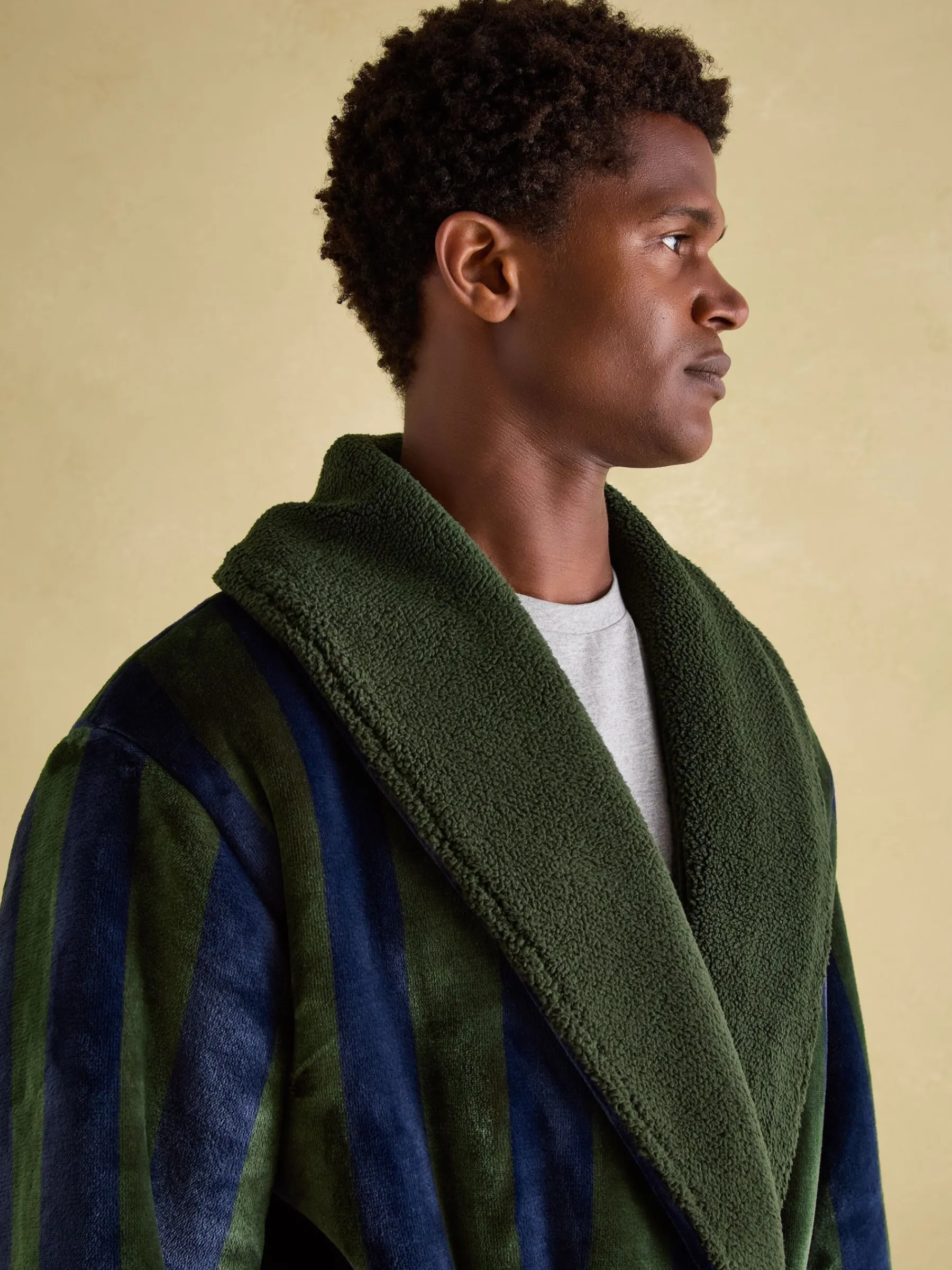 Montague Green & Navy Stripe Fleece Lined Dressing Gown<Joules