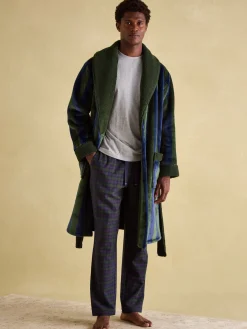 Montague Green & Navy Stripe Fleece Lined Dressing Gown<Joules