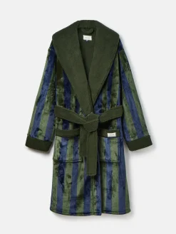 Montague Green & Navy Stripe Fleece Lined Dressing Gown<Joules
