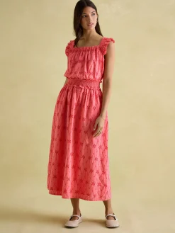 Nadia Coral Pink Broderie Sun Dress<Joules New
