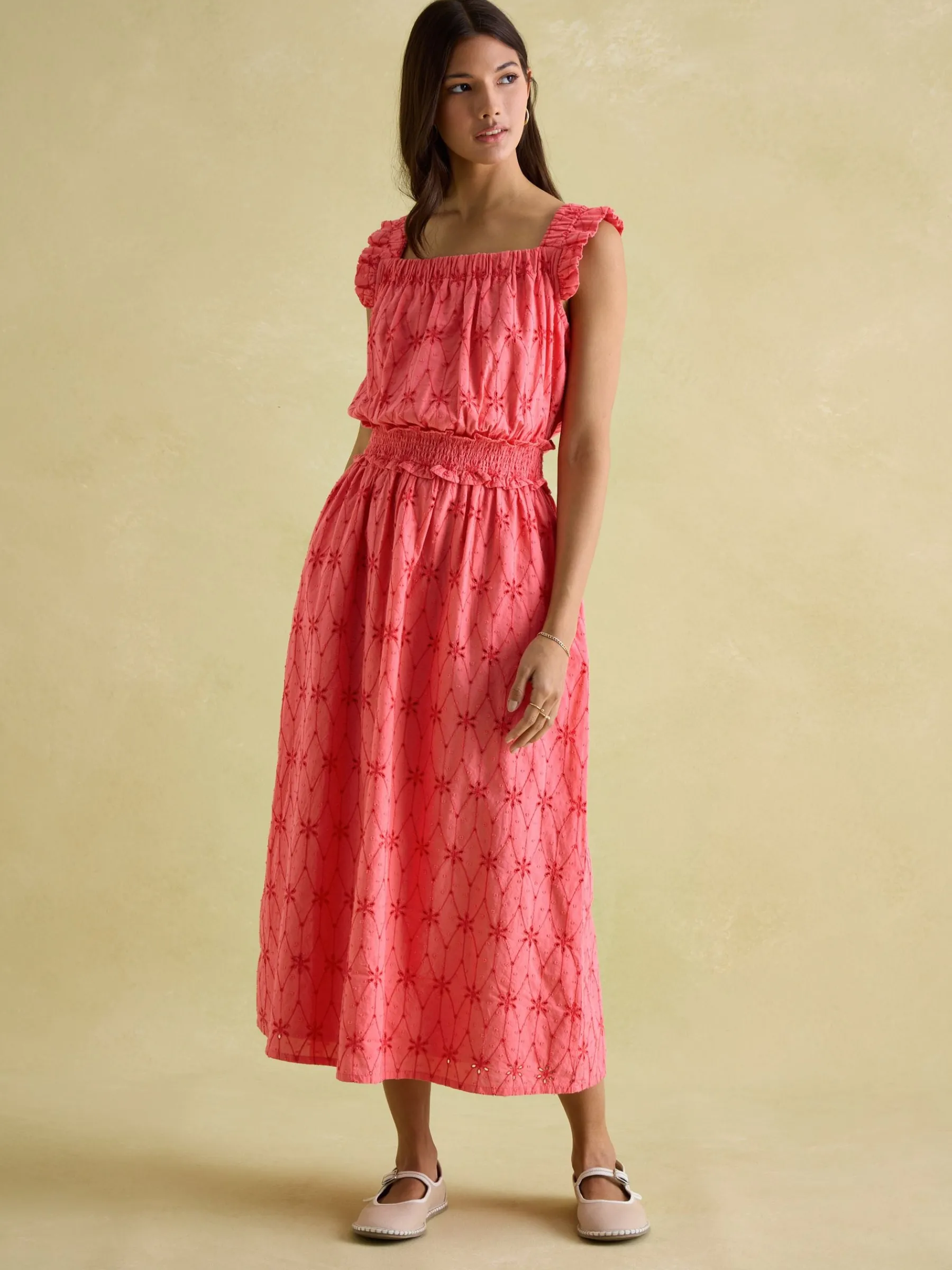 Nadia Coral Pink Broderie Sun Dress<Joules New