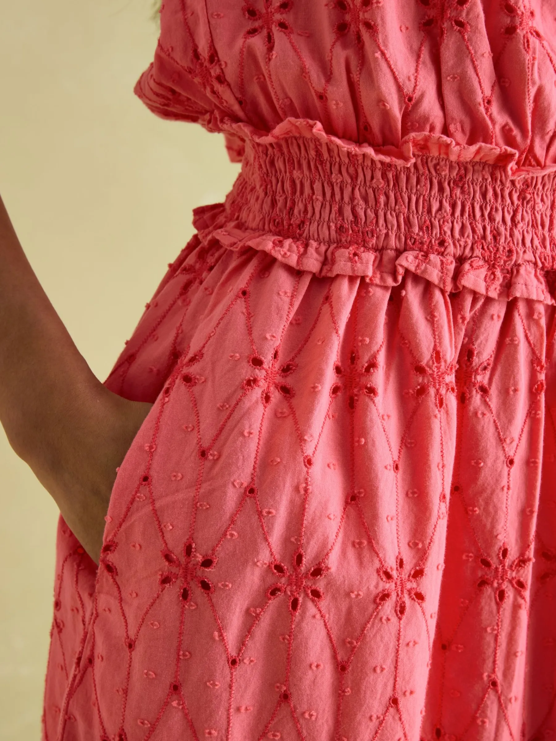 Nadia Coral Pink Broderie Sun Dress<Joules New