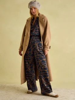 Navy Blue Bridle Wide Leg Printed Satin Trousers<Joules Online