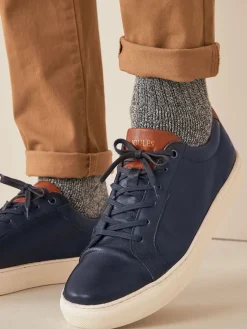 Navy Blue Leather Trainers<Joules New