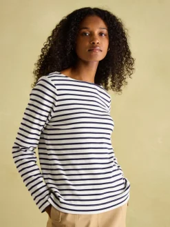 New Harbour Cream & Navy Striped Boat Neck Breton Top<Joules Online