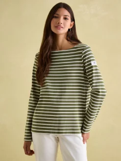 New Harbour Green stripe Boat Neck Breton Top<Joules Outlet