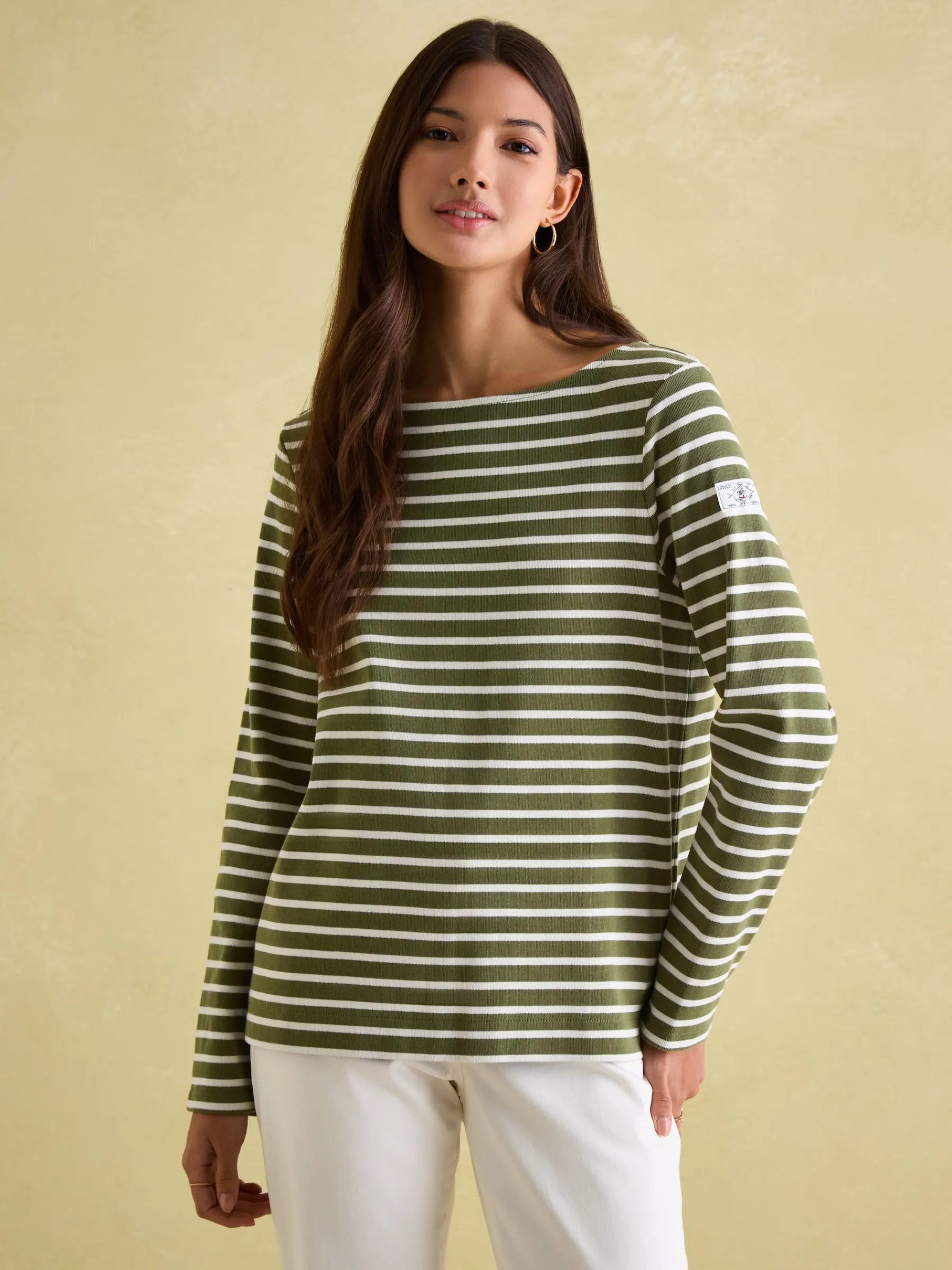 New Harbour Green stripe Boat Neck Breton Top<Joules Outlet