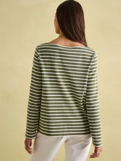 New Harbour Green stripe Boat Neck Breton Top<Joules Outlet