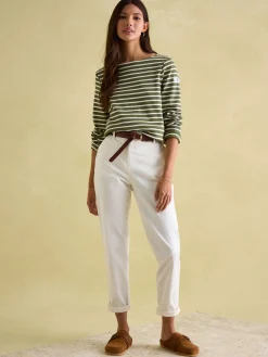 New Harbour Green stripe Boat Neck Breton Top<Joules Outlet